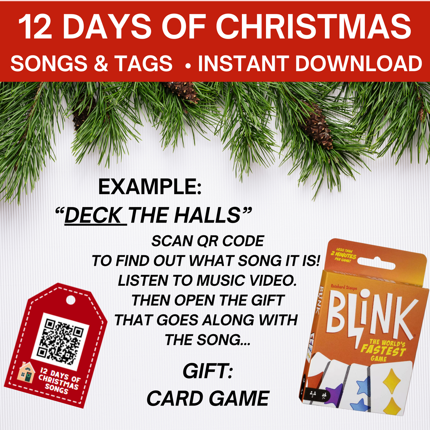 12 Days of Christmas- Songs (QR Codes, Gift List & Starting Poem)