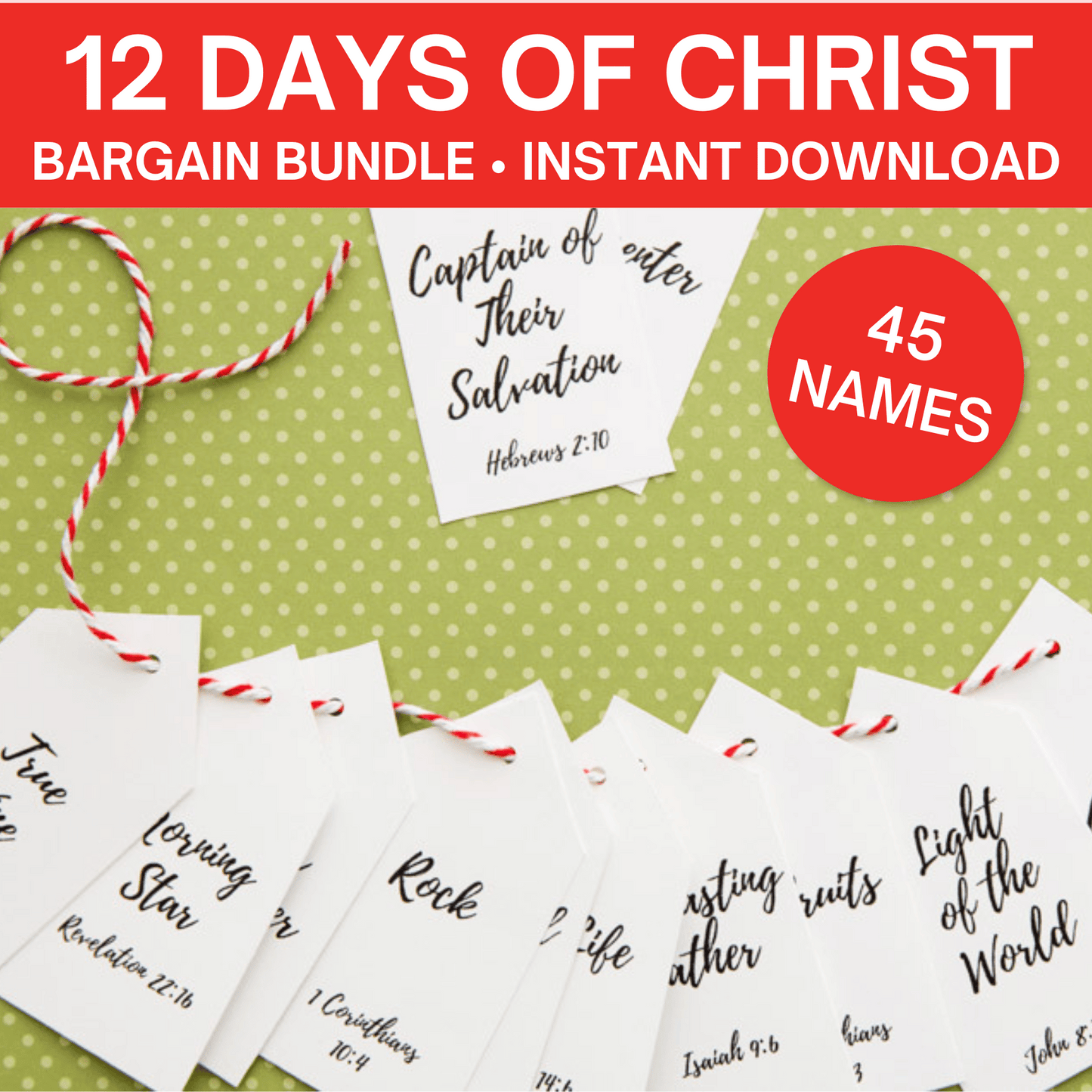 12 Day of Christ Bundle- 45 Name Tags, Gift Ideas, Companion Cards, & Starting Poems