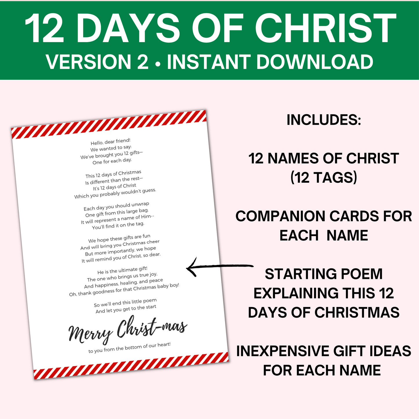 12 Days of Christ-Version 2 (12 Tags, Companion Cards, & Starting Poem)