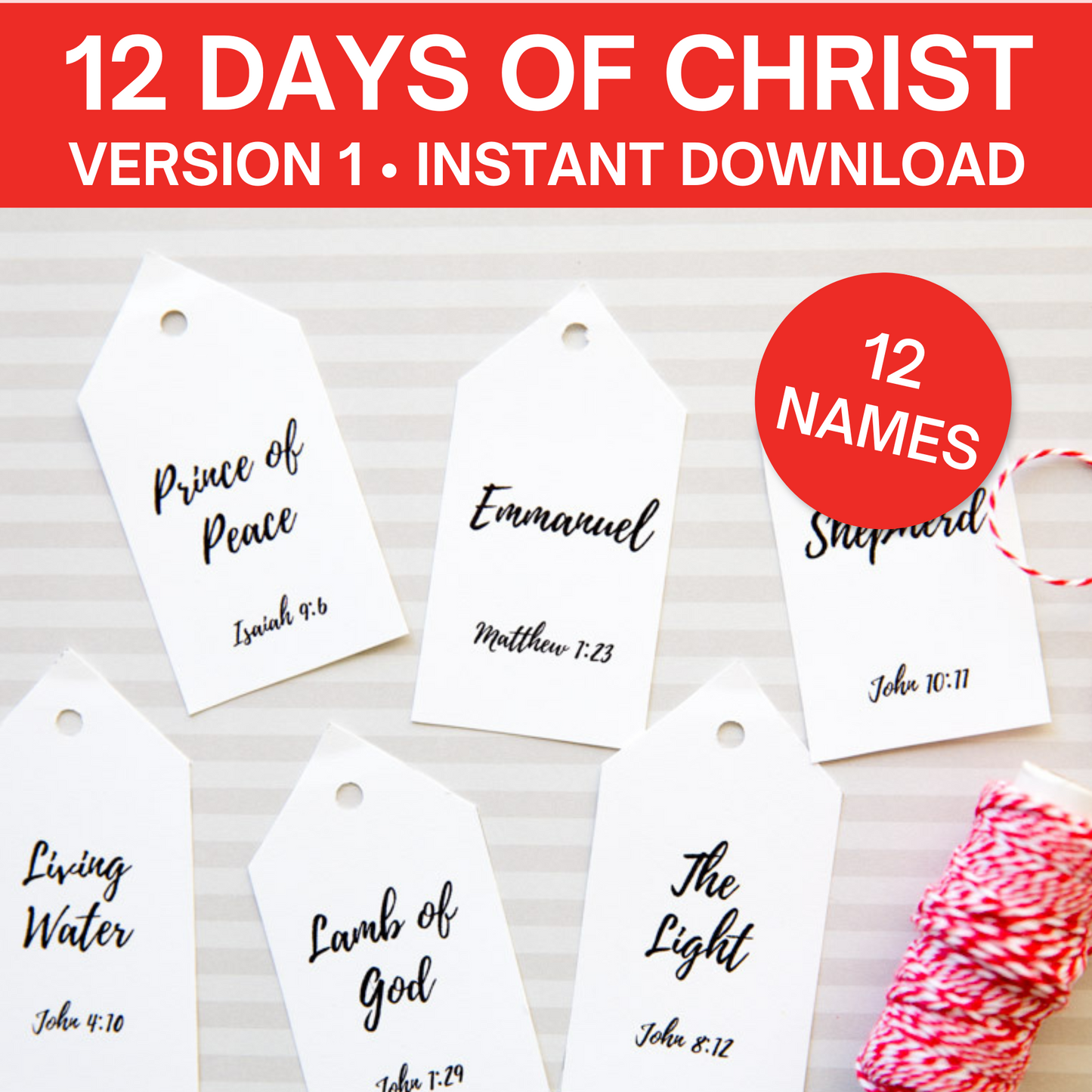 12 Day of Christ Bundle- 45 Name Tags, Gift Ideas, Companion Cards, & Starting Poems