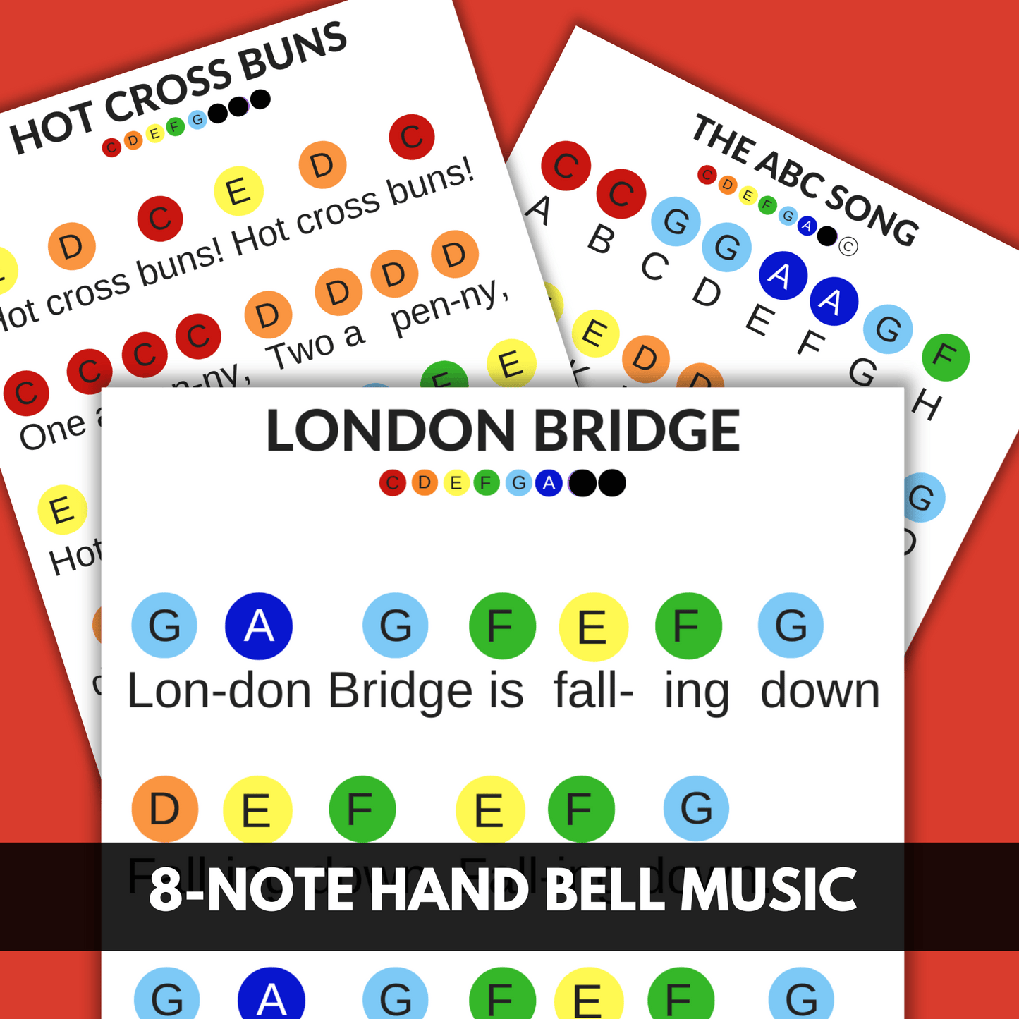 39 Hand Bell Music Sheets- 4 Books- 8 Note Hand Bell Music - Digital Download Only