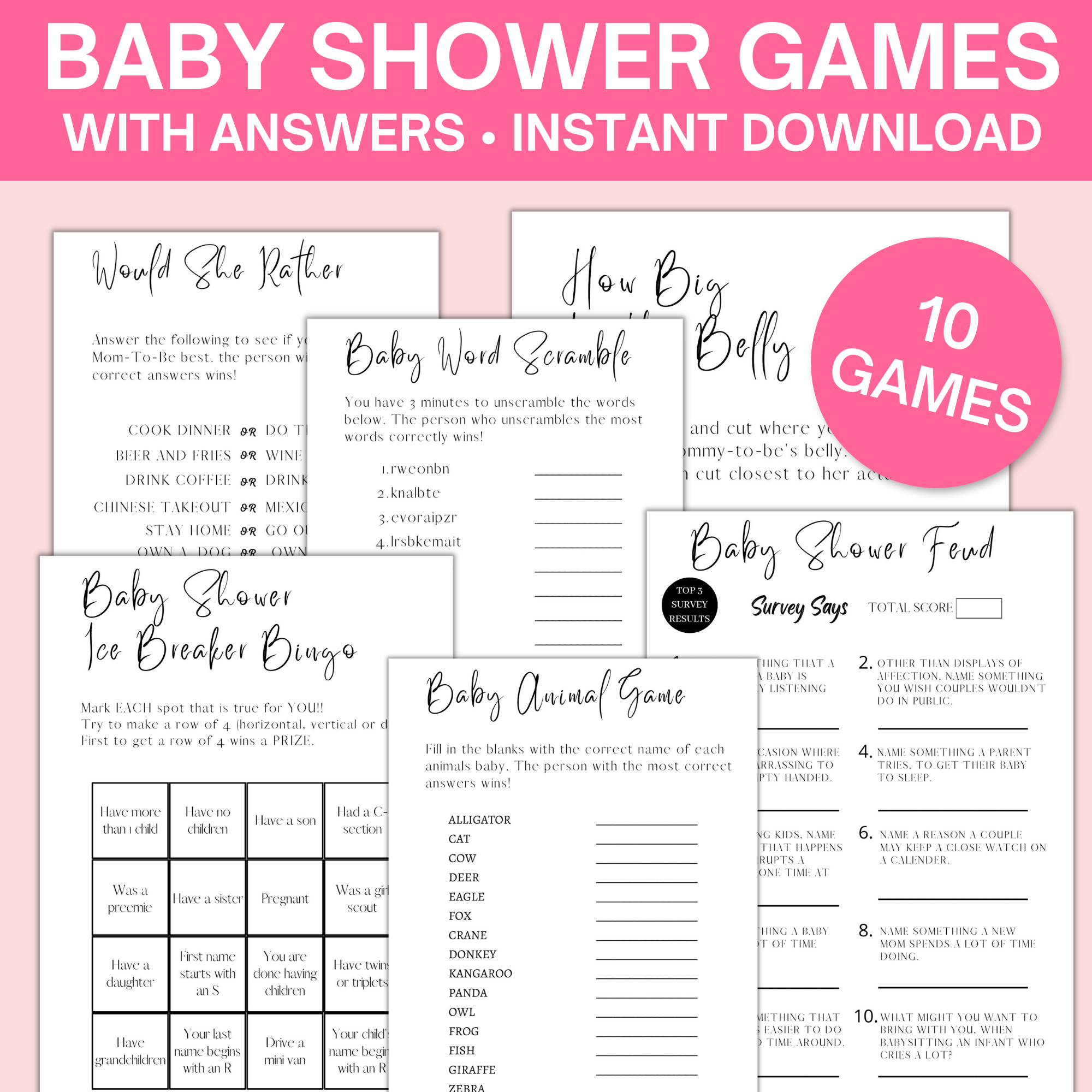 Free Printable Baby Shower Games - Volume 3, Instant Download