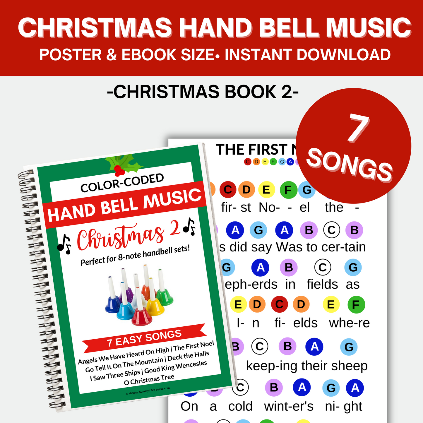 7 Christmas Hand Bell Music Sheets-Book 2- Digital Download