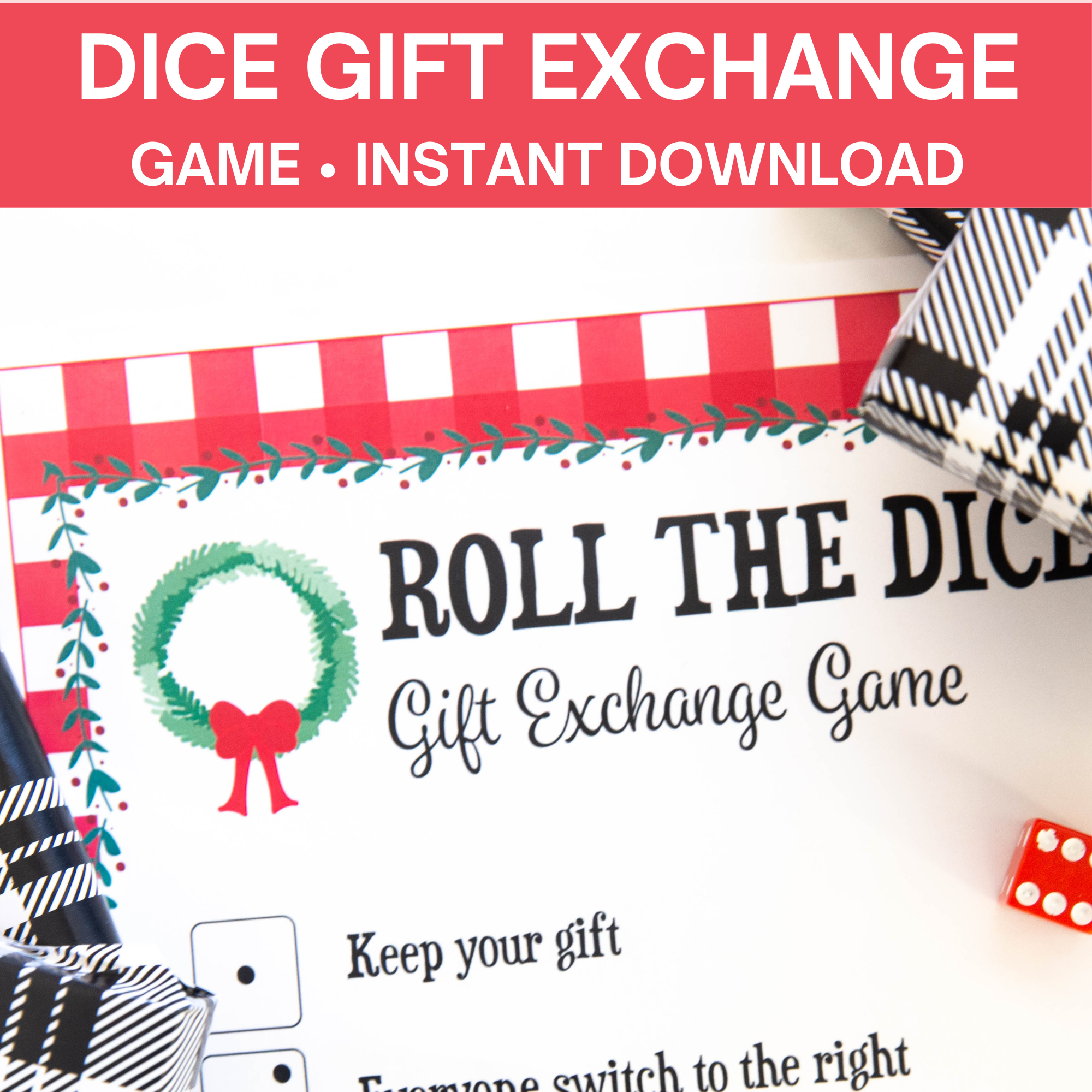 Christmas Dice Game Printable  Roll The Dice Gift Exchange Game