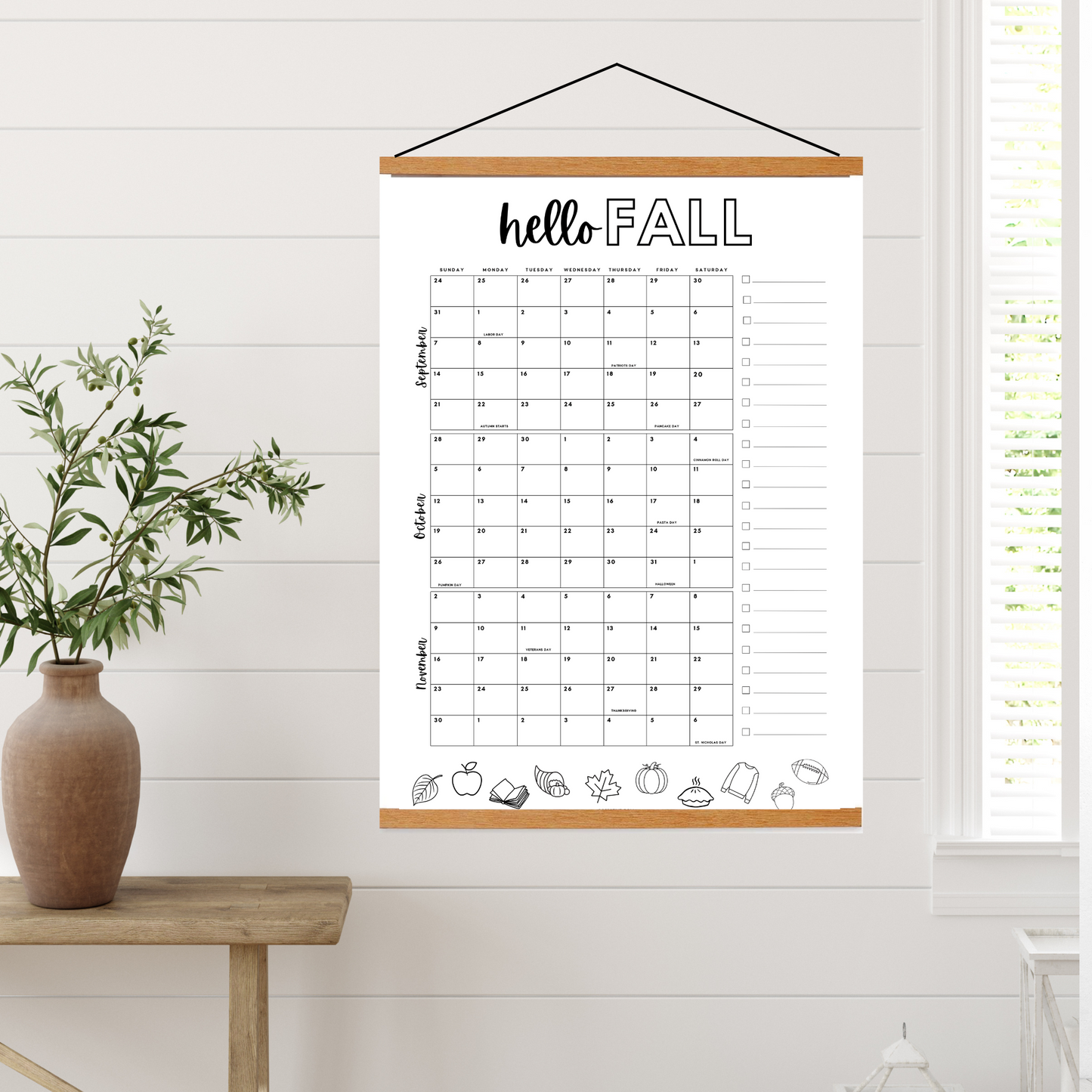 2025 Fall Calendar Poster- Dated with holidays- DIGITAL DOWNLOAD