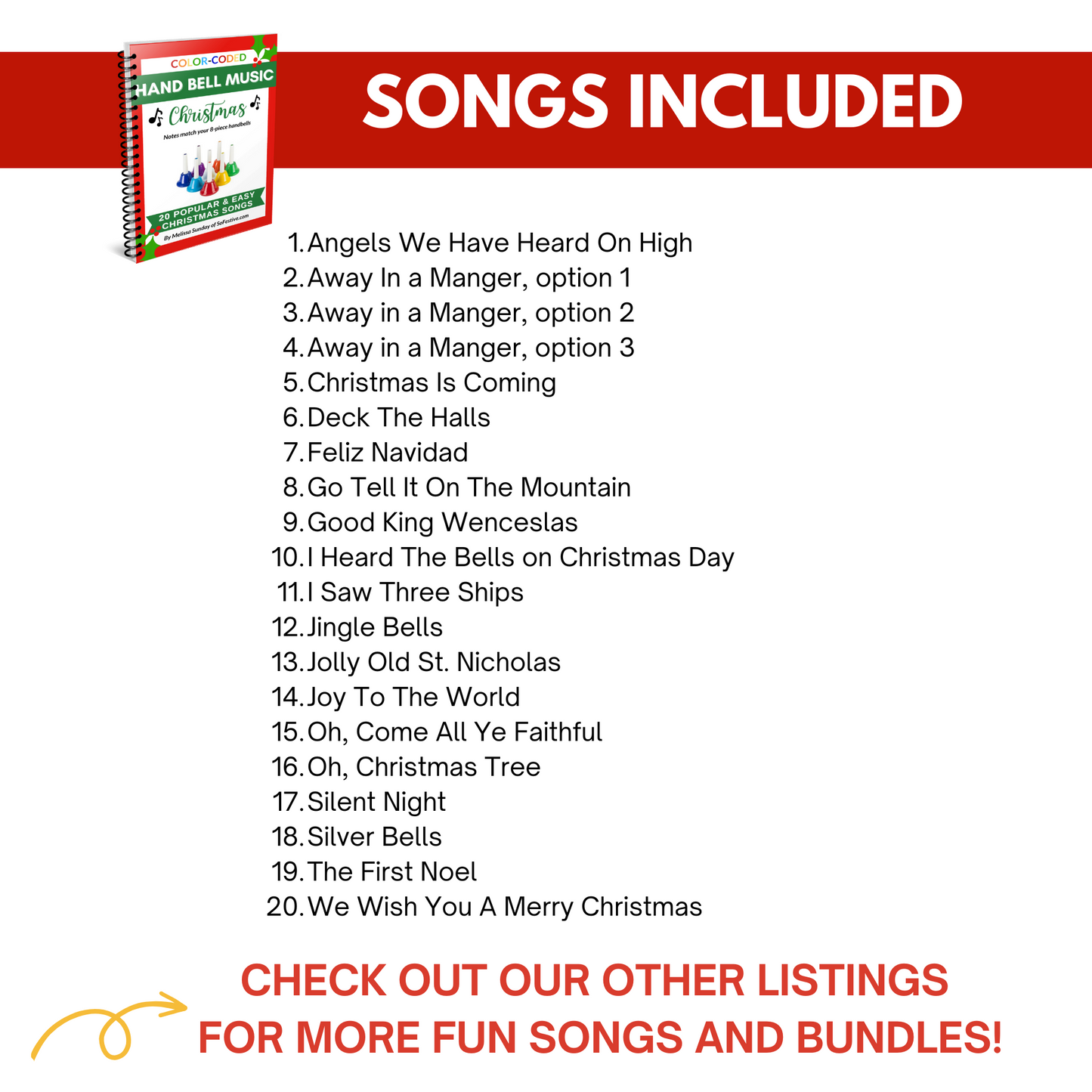 20 Christmas Hand Bell Music Sheets- Color-Coded Songs- Instant Digital Download