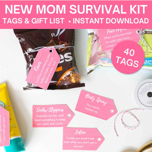 New Parent Survival Kit- 40 Tags For Mom & Dad