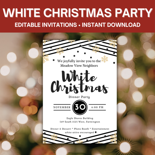 White Christmas Party Invitation Template & Decorations