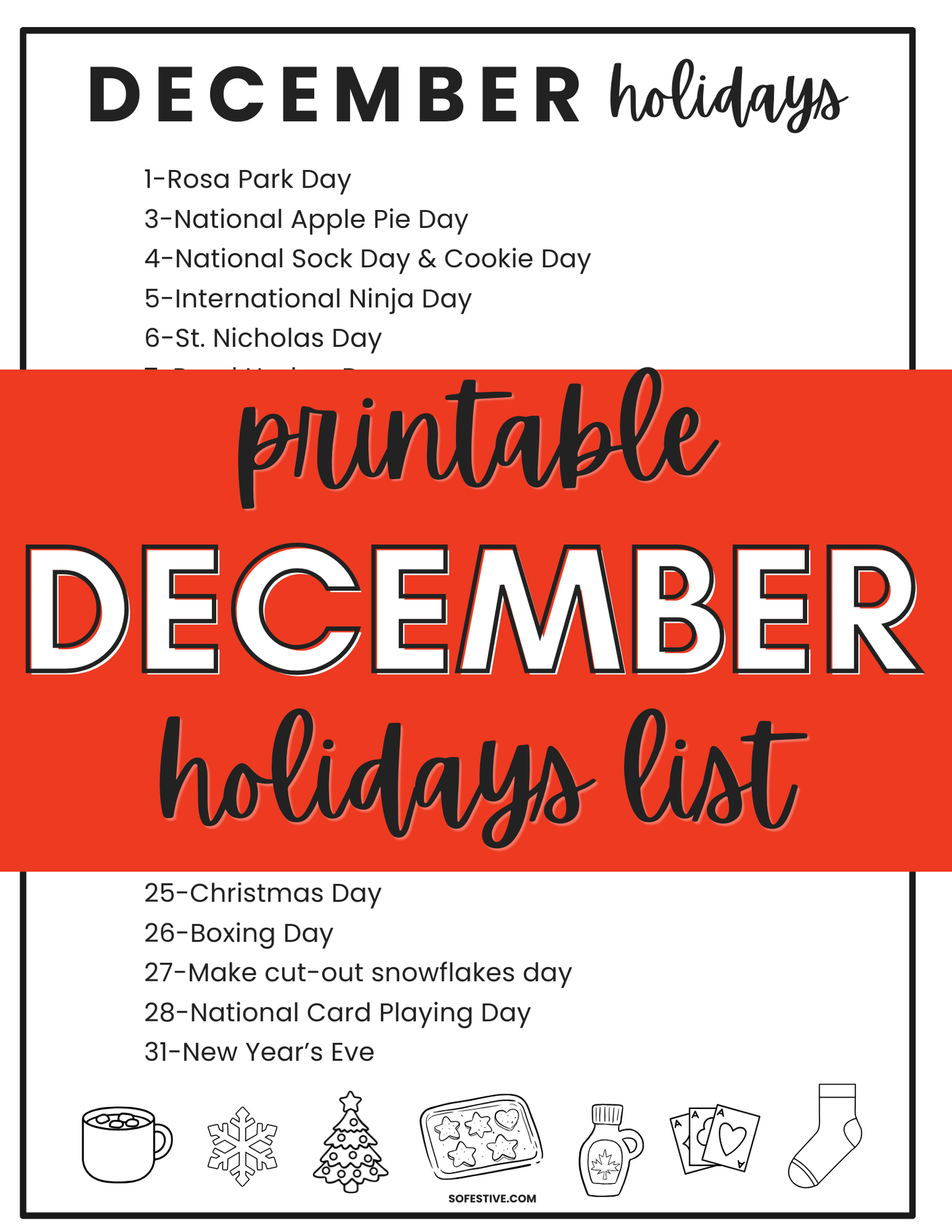 December Holiday List Printable-2026 Holidays