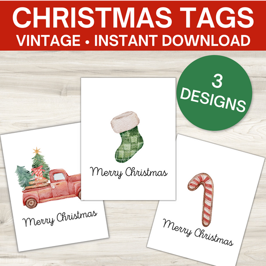 Vintage Merry Christmas Gift Tags - 3 designs