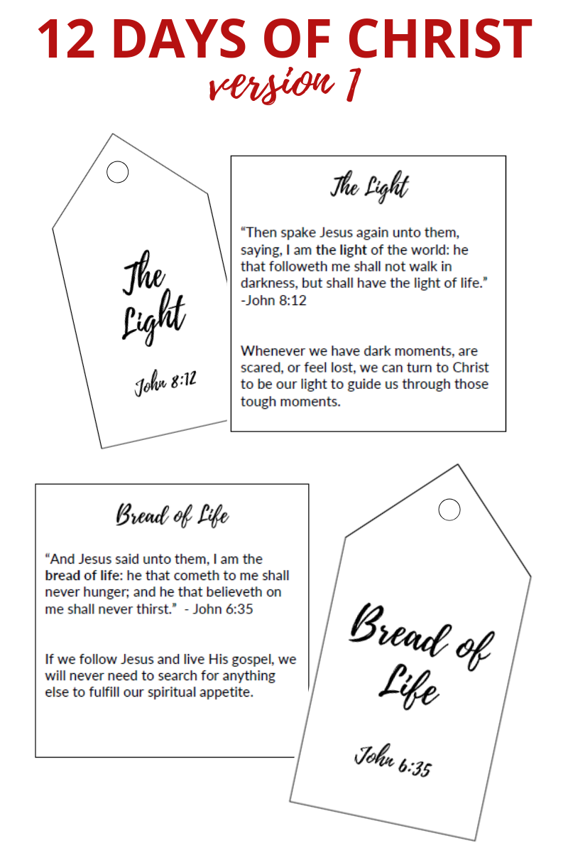 12 Days of Christ- Version 1 (12 Names of Christ Tags, Companion Cards, & Starting Poem)