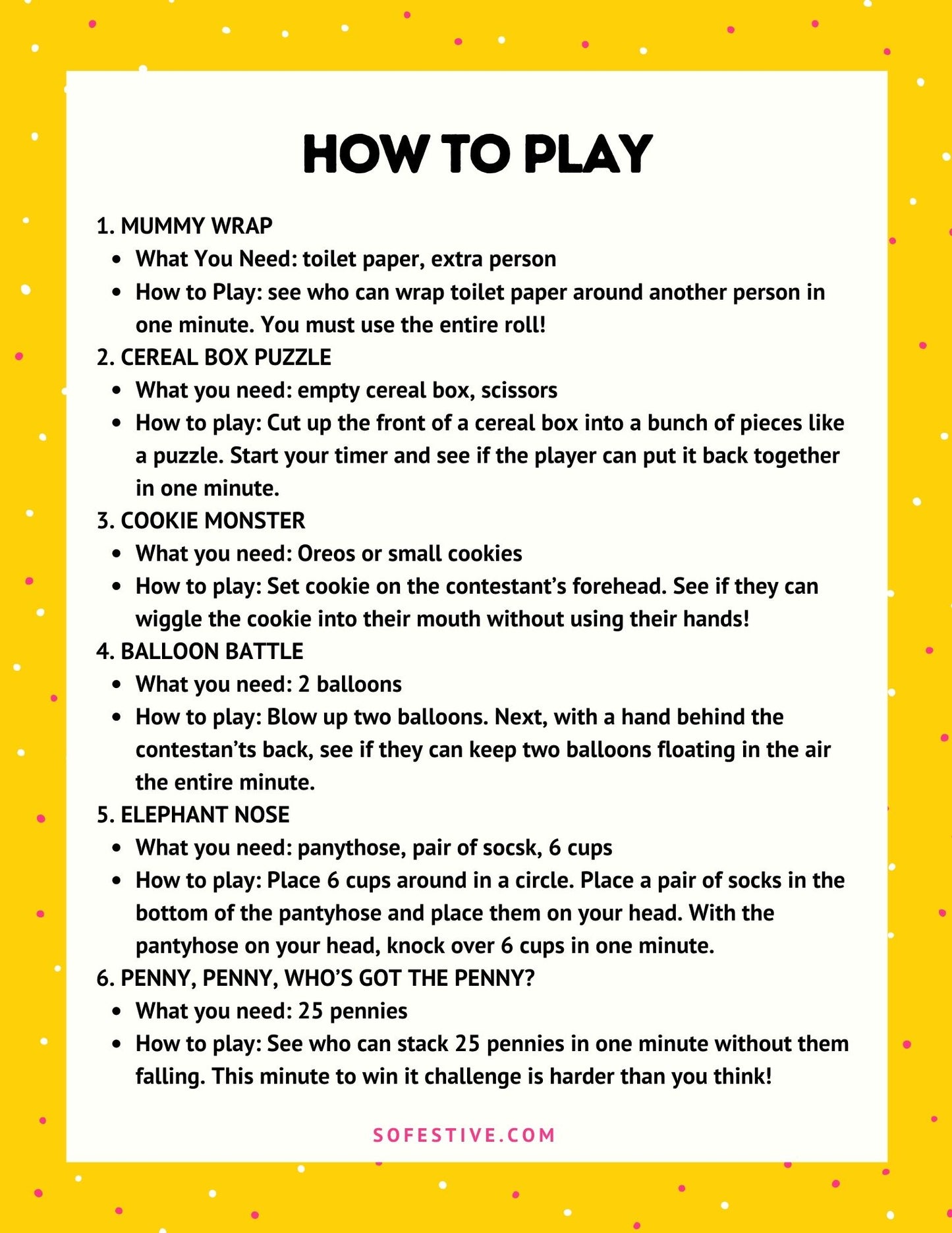 30 Minute To Win It Games PDF (Instructions & Supply List Included!)