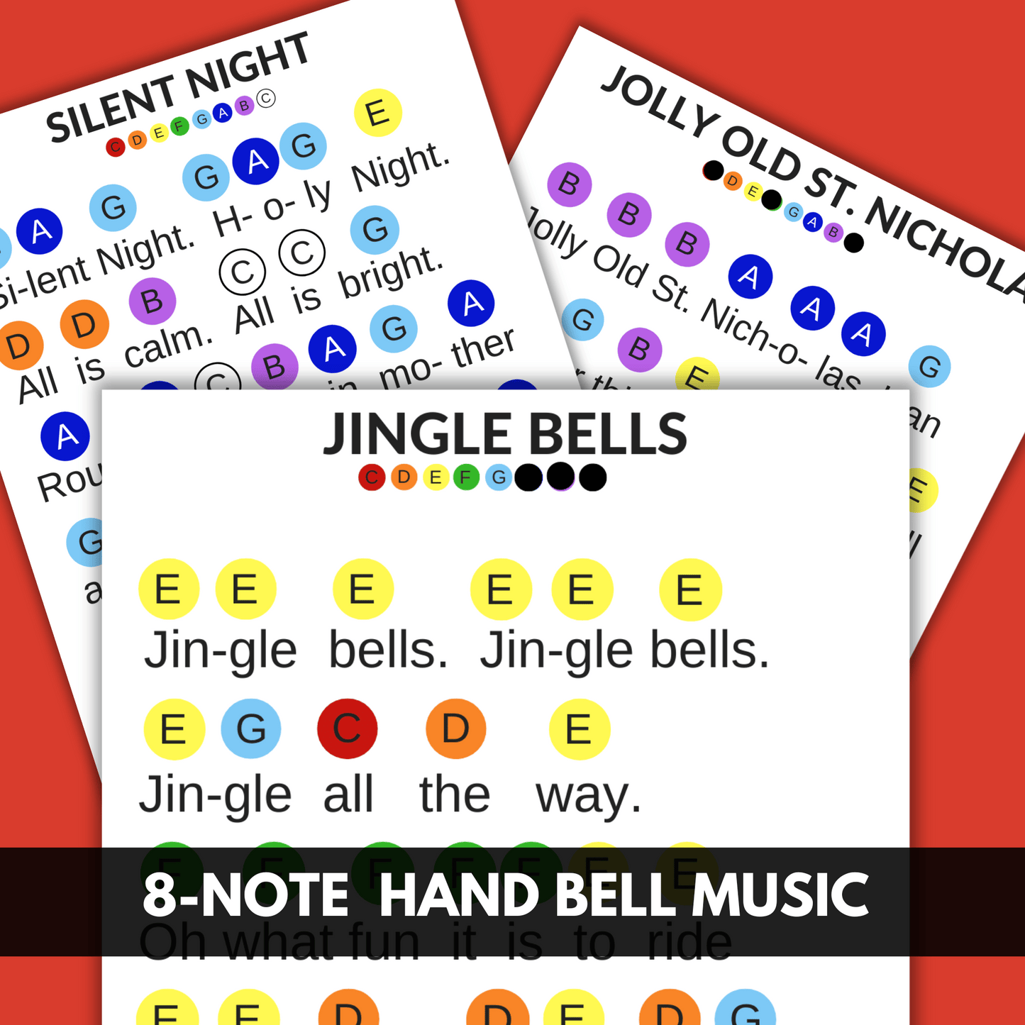 7 Christmas Hand Bell Song Sheets- Digital Download Ebook