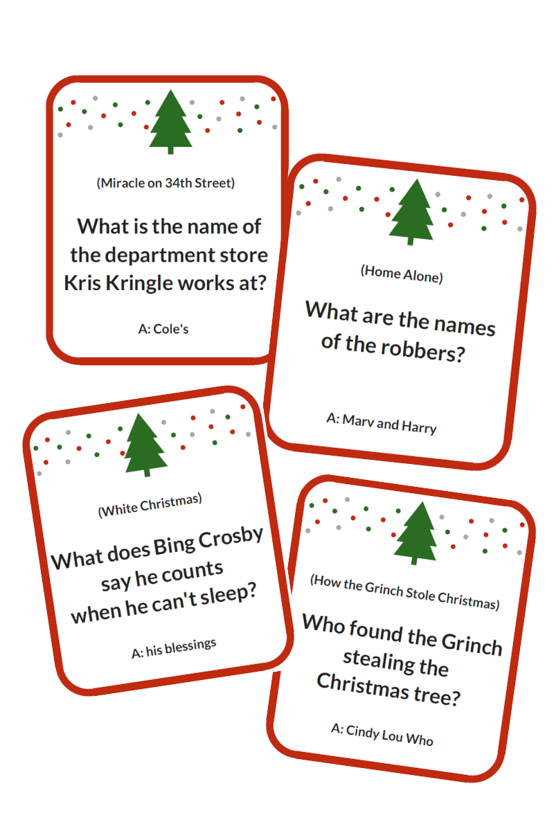 Christmas Movie Trivia Game (72 Cards)- Digital Download