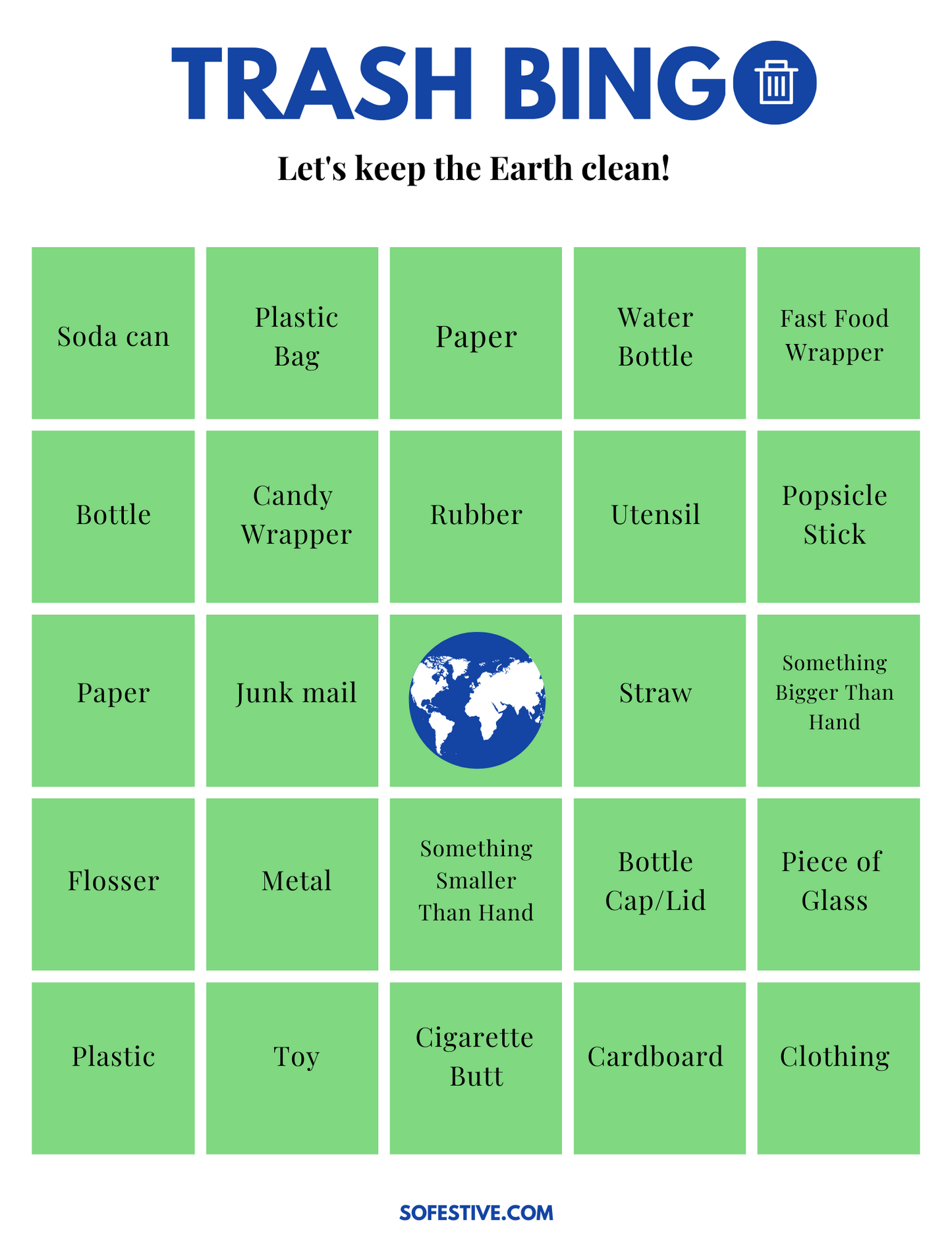 Trash Bingo Scavenger Hunt