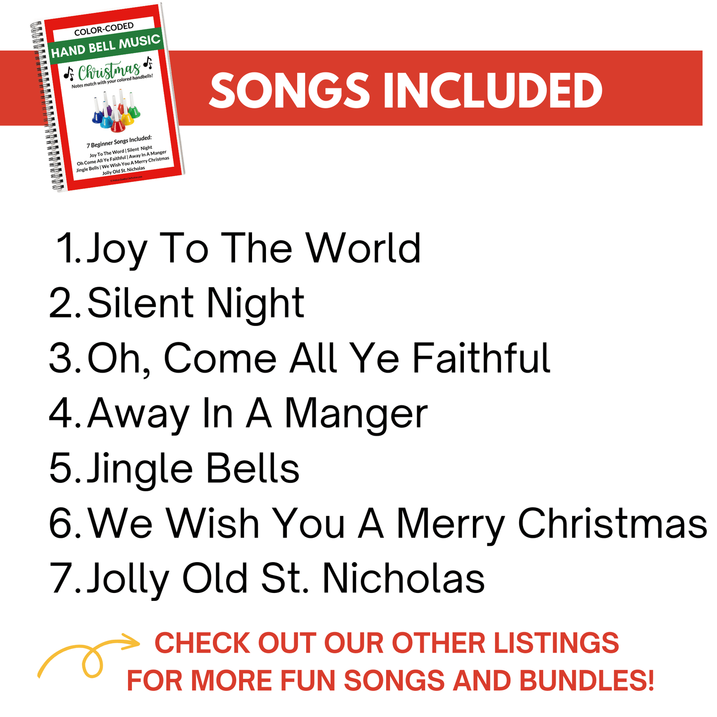 7 Christmas Hand Bell Song Sheets- Digital Download Ebook