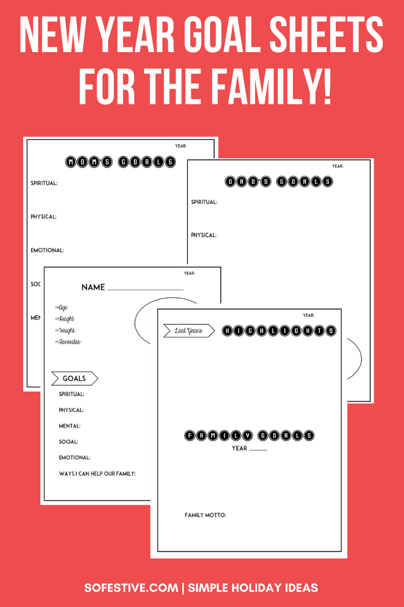 New Year Goal Worksheets For Families (5 Pages)