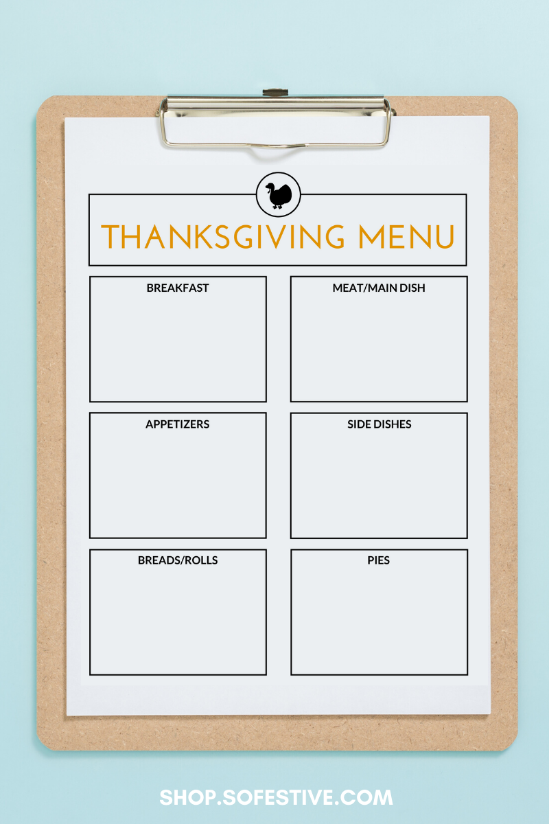 Thanksgiving Planner- Menu, Recipe Cards, Shopping List