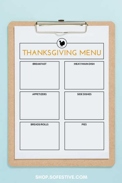 Thanksgiving Planner- Menu, Recipe Cards, Shopping List