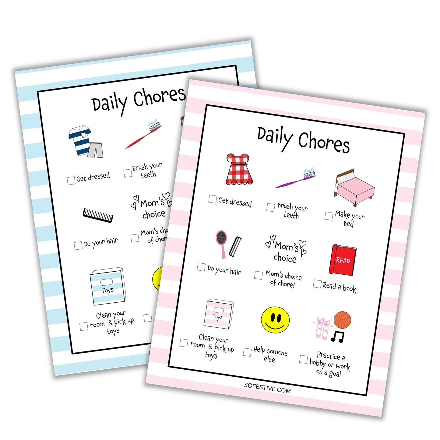 Kids Daily Chore Charts- Boy & Girl Version