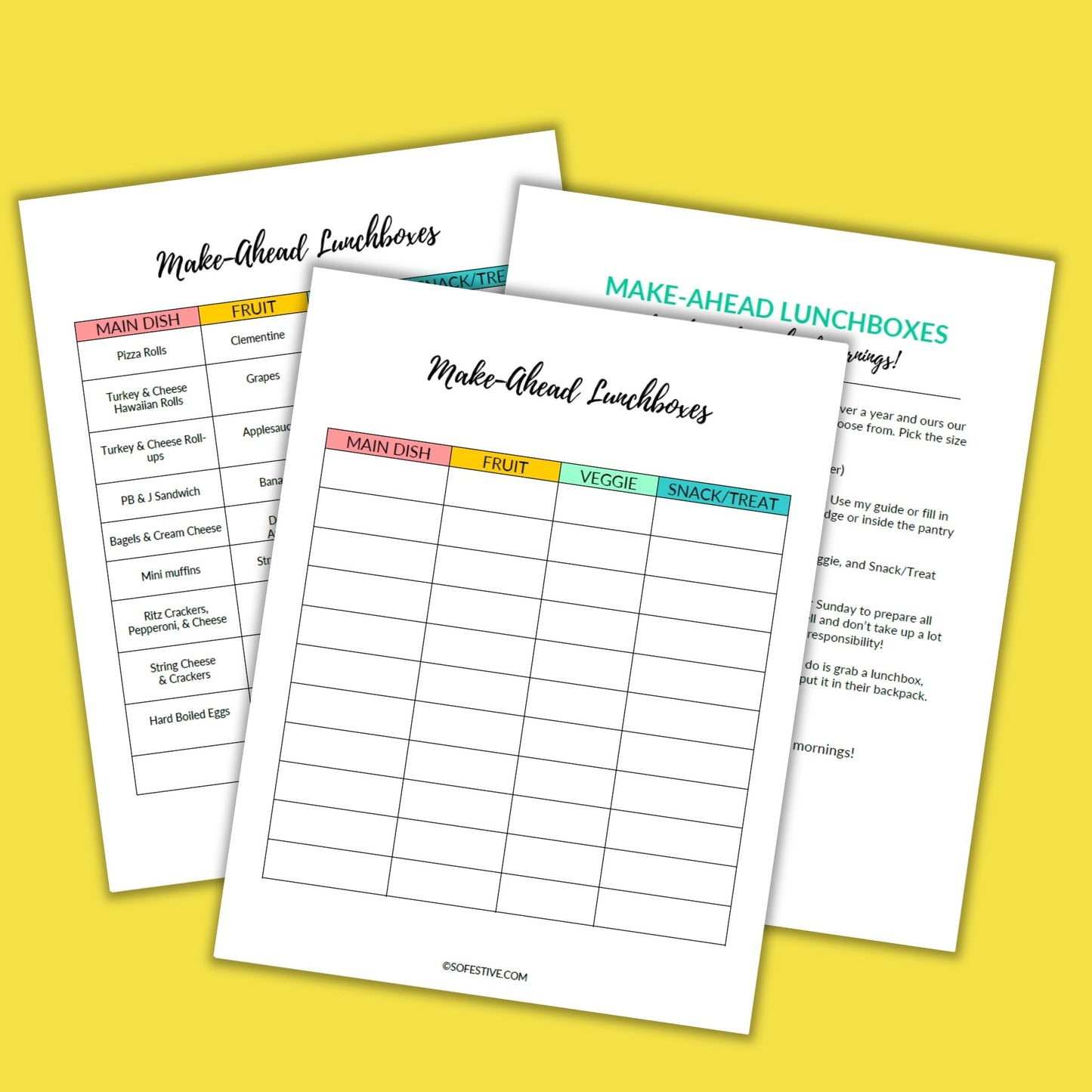 School Lunch Ideas Printables