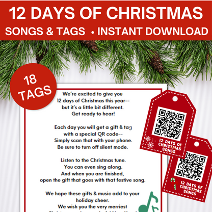 12 Days of Christmas- Songs (QR Codes, Gift List & Starting Poem)