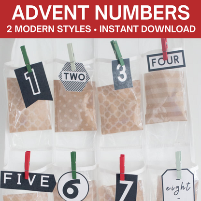 Modern Advent Calendar Numbers (1-24 in 2 color options)