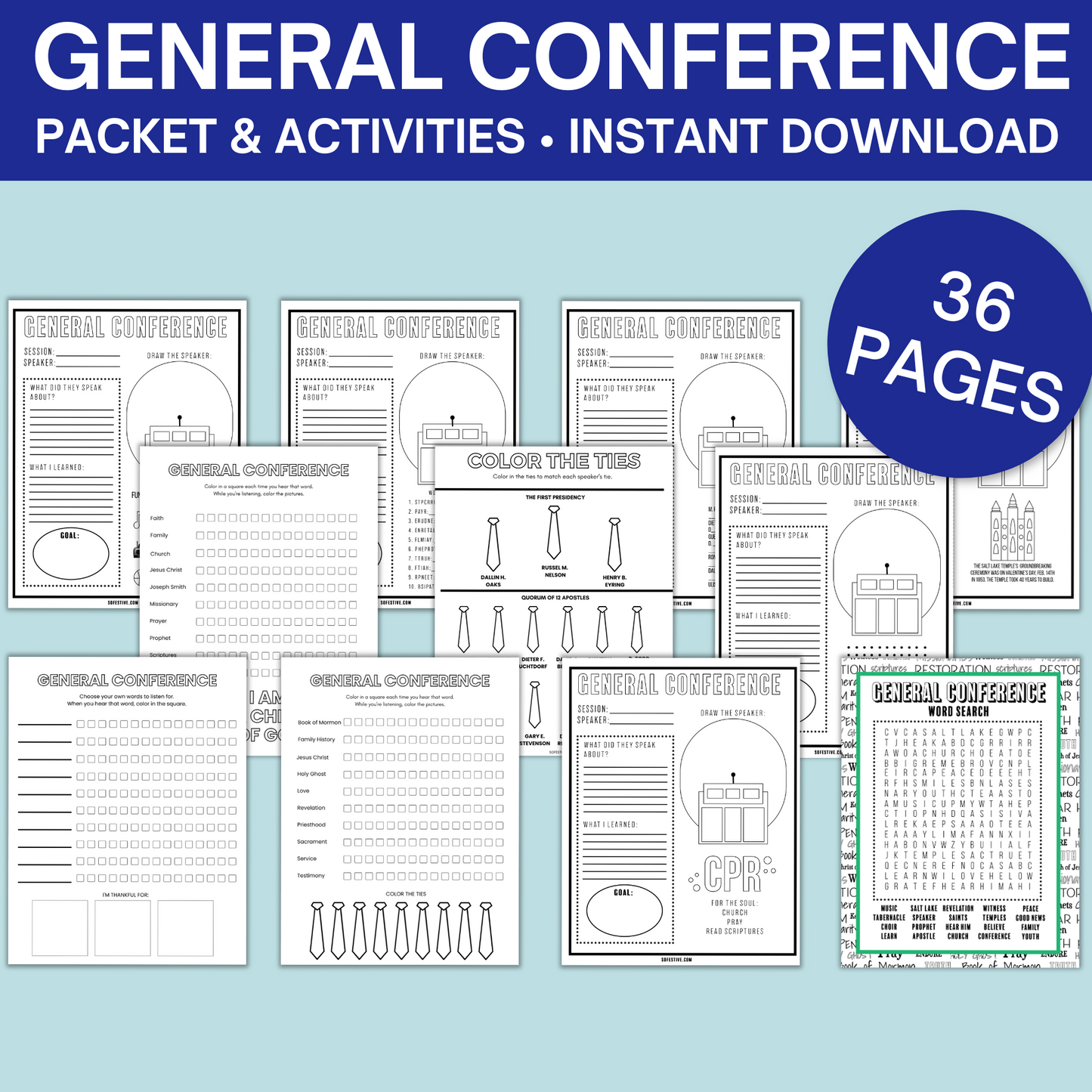 General Conference Packet For Kids- 36 Pages