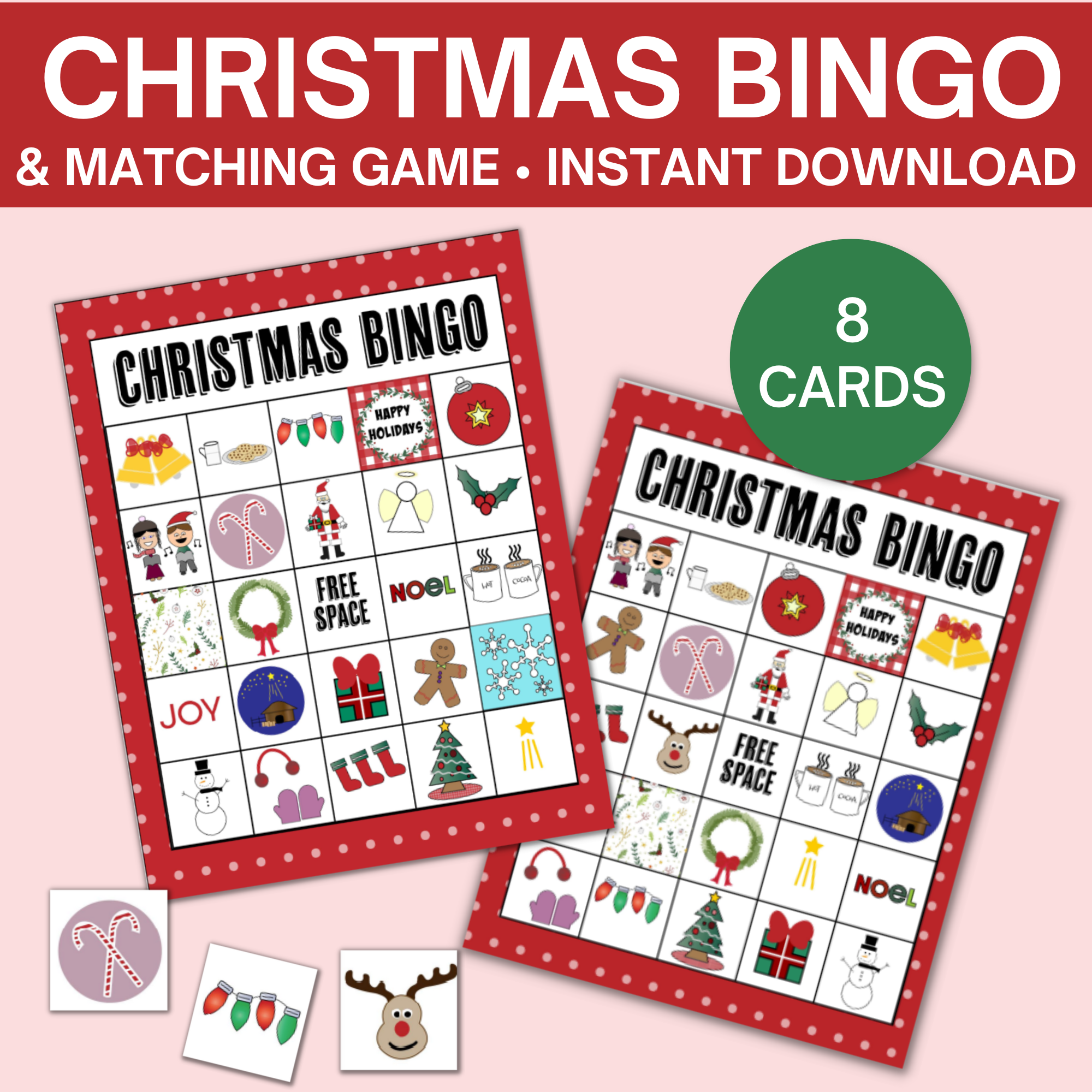 Christmas Bingo & Memory Game (8 cards) – So Festive!