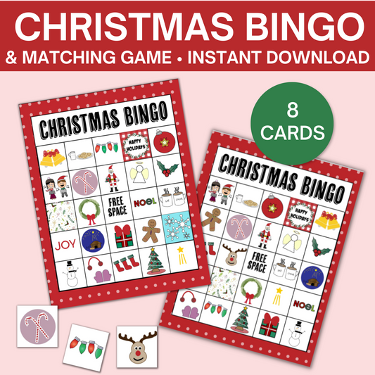 Christmas Bingo & Memory Game (8 cards)