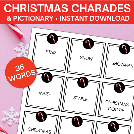Christmas Pictionary Game - Christmas Charades Game (36 Cards)
