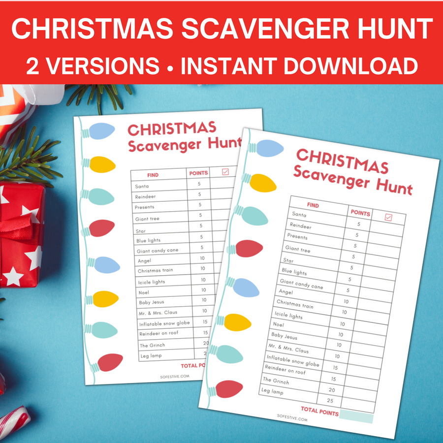 Christmas Scavenger Hunt Game -Christmas Light Scavenger Hunt -Christmas Party Game