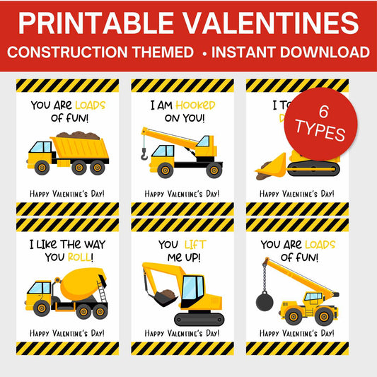 Construction Valentine Card- Printable Valentines Tags