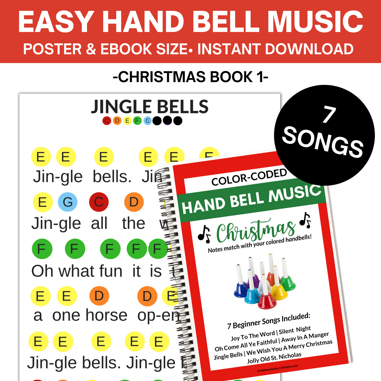 Christmas Hand Bell Song Book 1- Digital Download Ebook- (7 songs)