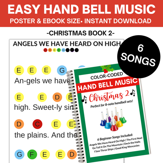 Christmas Hand Bell Music Book 2 -  7 Popular Songs- Digital Download