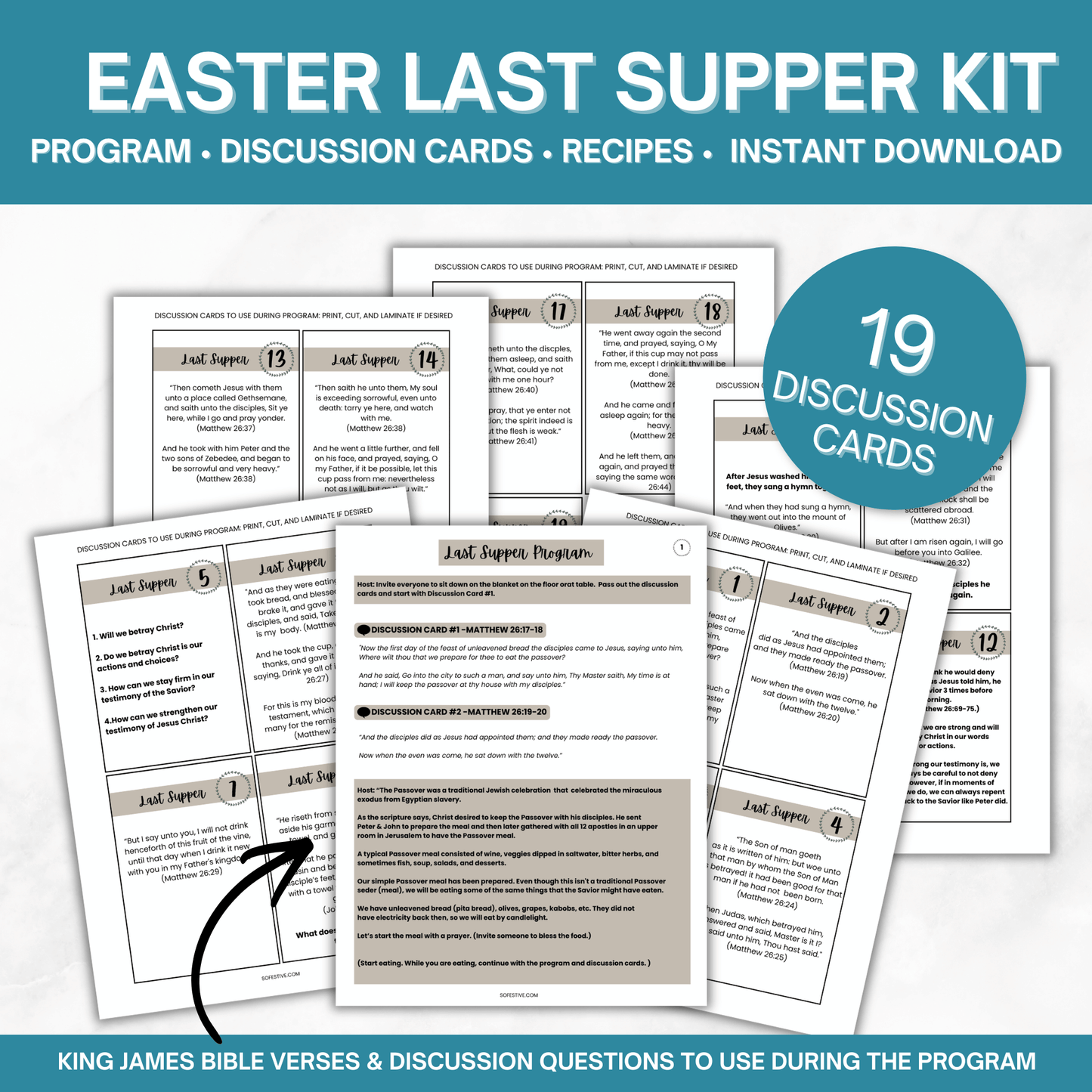 Easter Last Supper Kit- Holy Week Activity For Families (Program, 19 Discussion Cards,  Recipes)