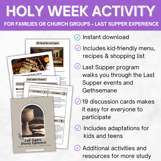 Easter Last Supper Kit- Holy Week Activity For Families (Program, 19 Discussion Cards,  Recipes)