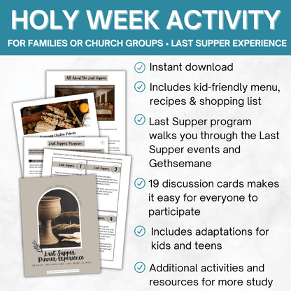 Easter Last Supper Kit- Holy Week Activity For Families (Program, 19 Discussion Cards,  Recipes)