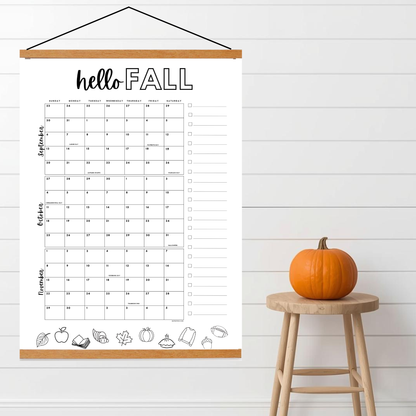 2026 Fall Poster Calendar- September through November - Dated with holidays- DIGITAL DOWNLOAD