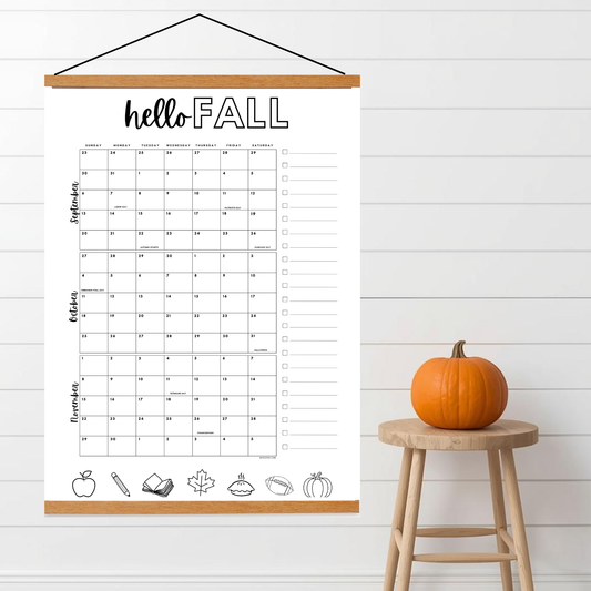 2026 Fall Poster Calendar- September through November - Dated with holidays- DIGITAL DOWNLOAD
