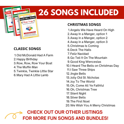 26 Color-Coded Hand Bell Songs- Christmas & Classic Hand Bell Sheets- Digital Download