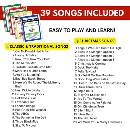 39 Hand Bell Music Sheets- 4 Books- 8 Note Hand Bell Music - Digital Download Only