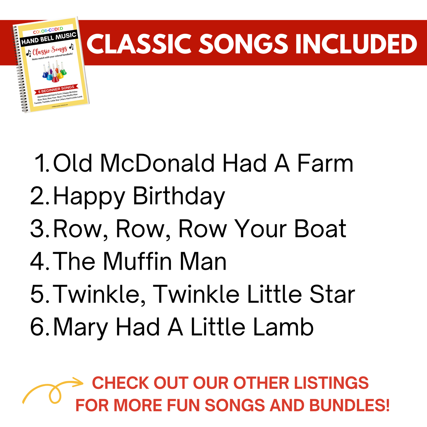 39 Hand Bell Music Sheets- 4 Books- 8 Note Hand Bell Music - Digital Download Only