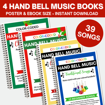 39 Hand Bell Music Sheets- 4 Books- 8 Note Hand Bell Music - Digital Download Only