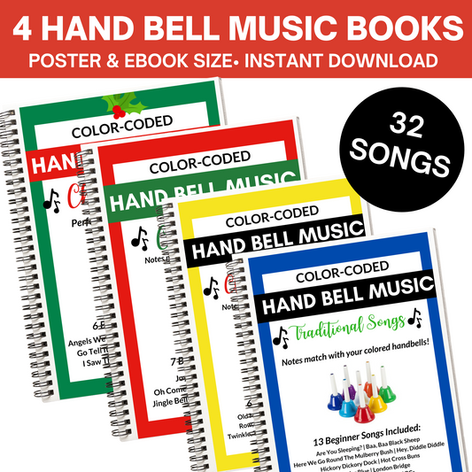 4 Hand Bell Music Books - 33 Songs - Digital Download Only