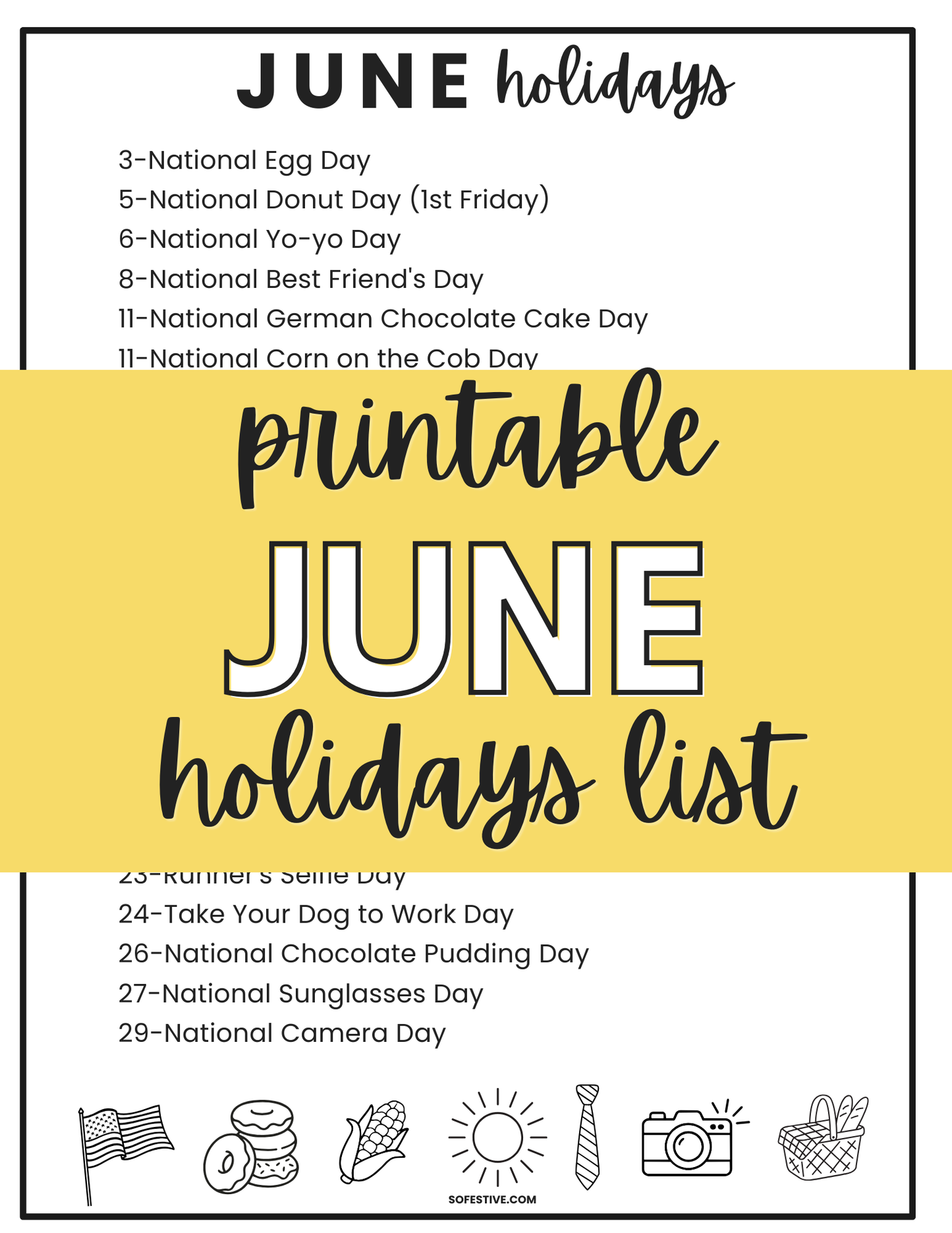 June Holiday List Printable