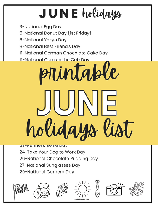 June Holiday List Printable