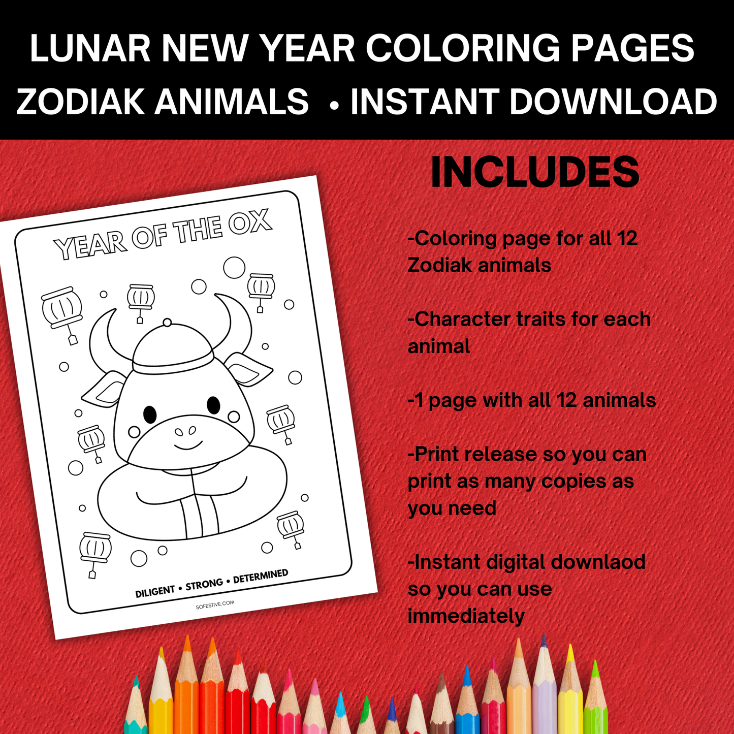 Chinese New Year Zodiak Symbols Coloring Pages