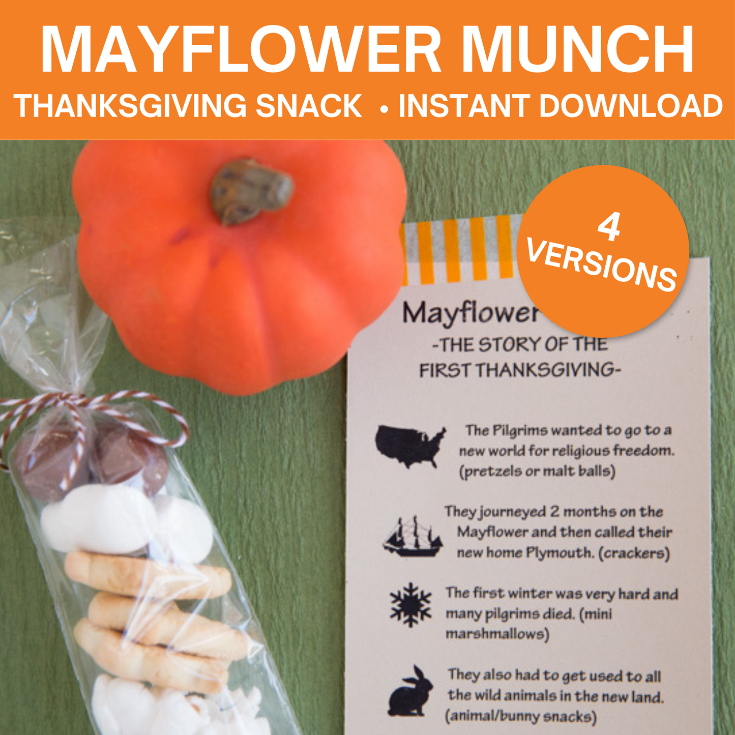 Mayflower Munch First Thanksgiving Story Tags- Digital Download