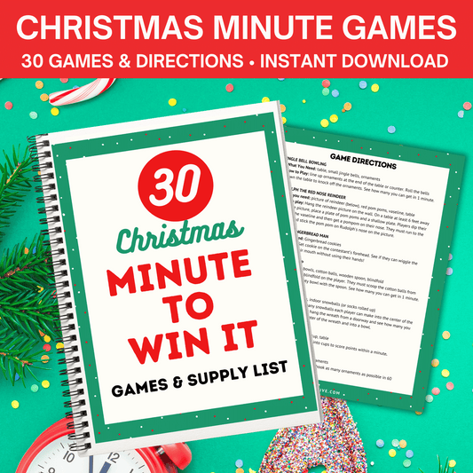 30 Christmas Minute To Win It Games PDF (Instructions & Supply List Included!)